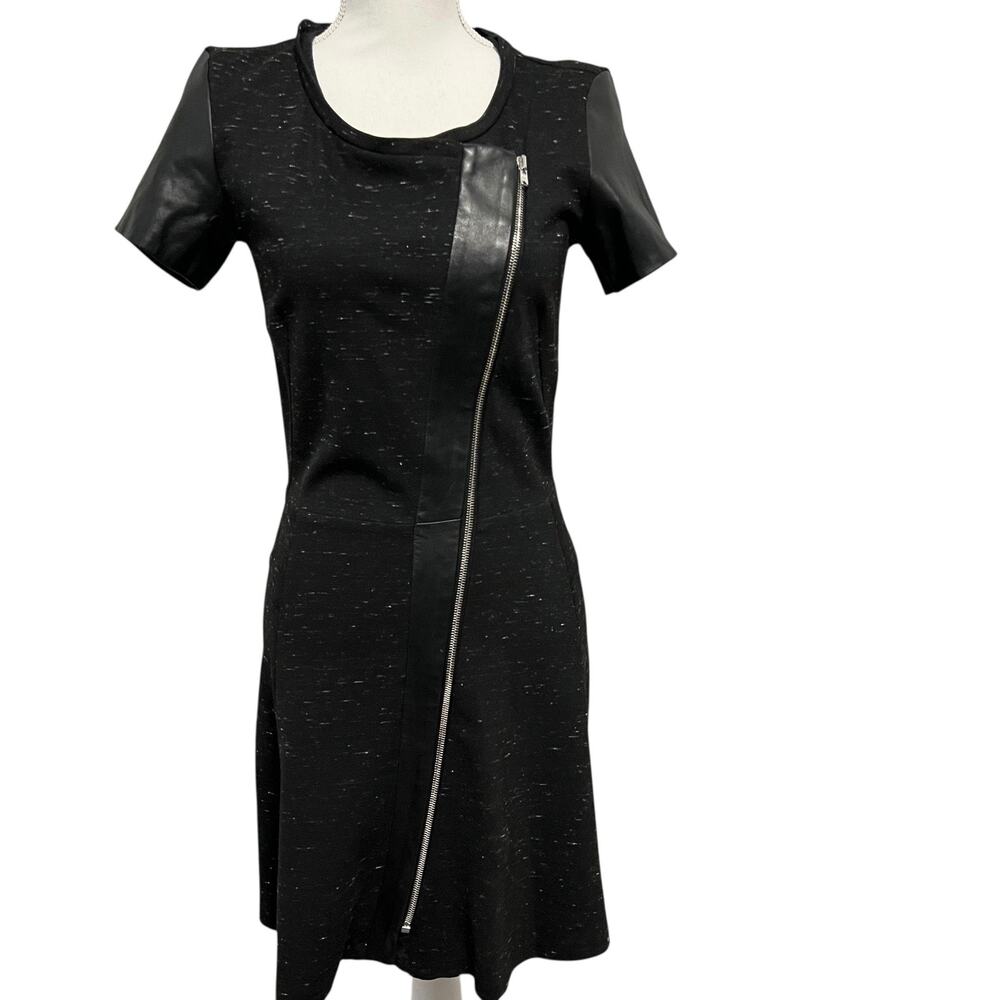 The Kooples Sport Dress Womens 38 Black Asymmetric Zip Lambskin Leather Sleeves